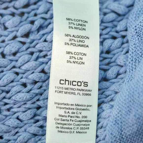 Chico's 3 Size XL Textured Open Knit Front Long Sleeve Cotton Linen Cardigan - Picture 5 of 8